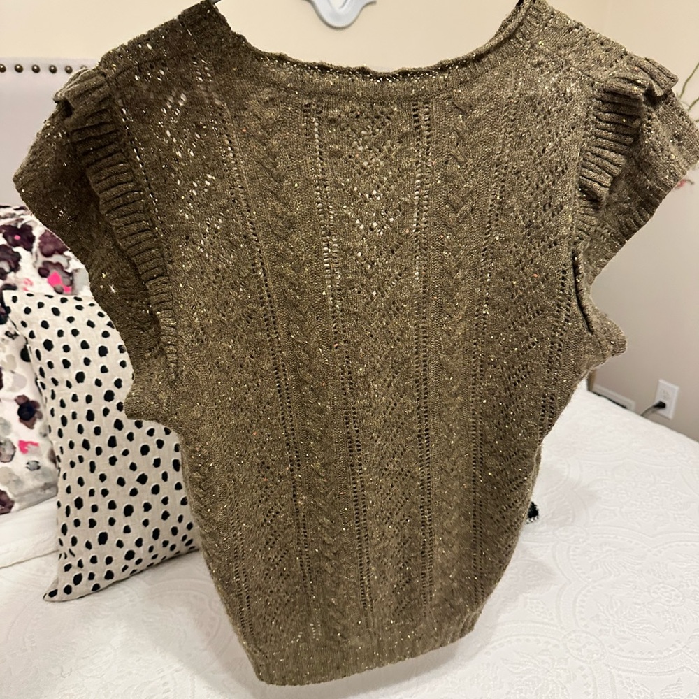 Ulla Johnson Amara Olive Green Cashmere Flutter Sleeve Top size 6 - Picture 2 of 6